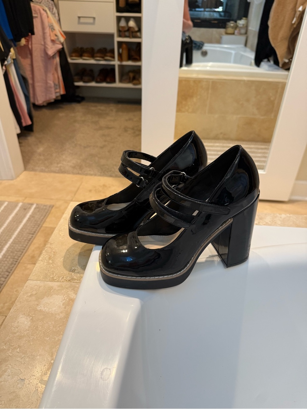 Steve Madden Black Patent Double-Strap Block Heels